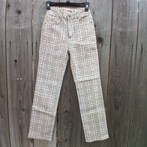 Guess Jeans Junior SZ 24 Beige Plaid Vintage Tapered Hi Rise Straight No Stretch